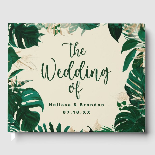 Livre D'or Feuilles de verdure tropicale moderne avec Mariage (Recto)