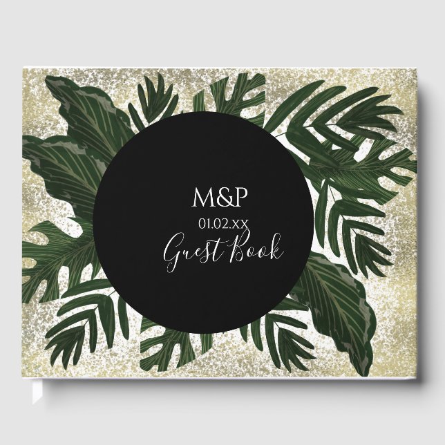 Livre D'or Feuilles Monstera Mariage de verdure dessinée à la (Recto)