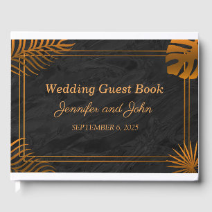 Livre D'or Feuilles or et cadre géométrique Mariage tropical