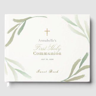 Livre D'or Feuilles vertes naturelles Première communion sain