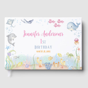 Livre D'or Fille de premier anniversaire sous l'eau aquarelle