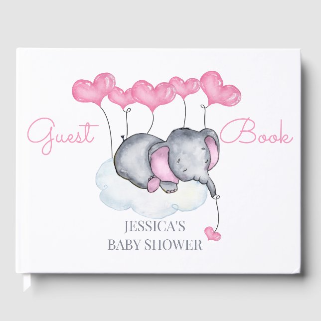 Livre D'or Fille Eléphant Baby shower blanc et rose (Recto)