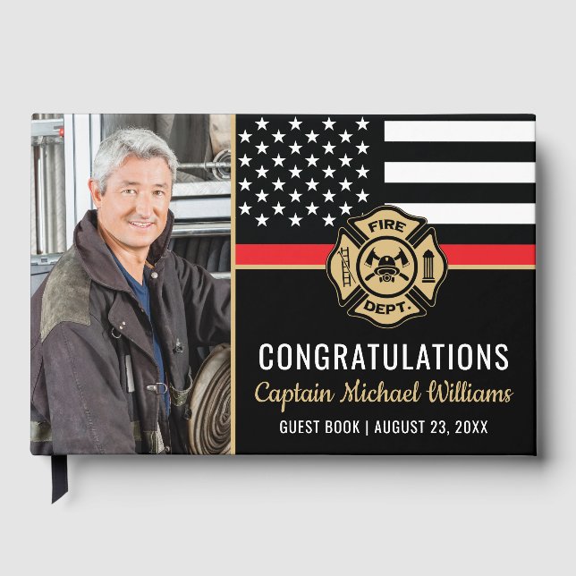 Livre D'or Fireman Photo Red Line Flag Firefighter Retirement (Recto)