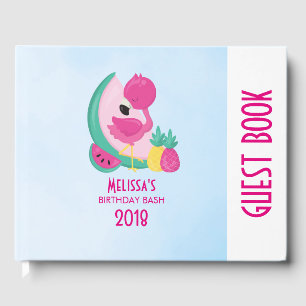 Livre D'or Flamant rose rose avec la pastèque et les ananas