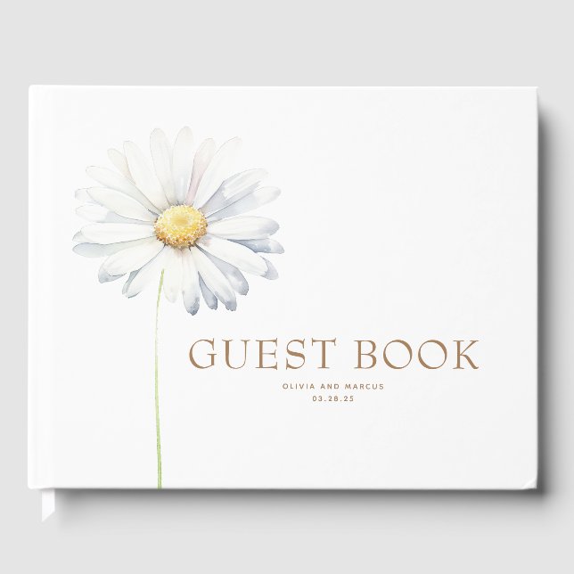 Livre D'or Fleur de marguerite blanche Élégant Mariage botani (Recto)