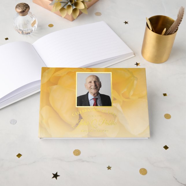 Livre D'or Fleur de rose jaune Célébration de la vie Memorial (Recto ouvert)