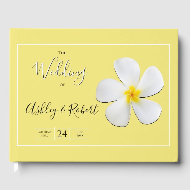 Livre D'or Fleur Plumeria blanche sur Jaune, Mariage moderne (Recto)