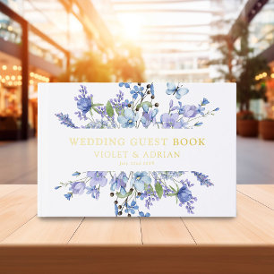 Livre D'or Fleur sauvage bleu et Mariage à huile or