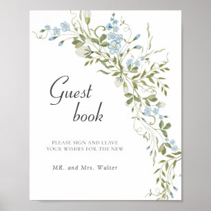 Livre d'or Fleur sauvage bleu vert Mariage