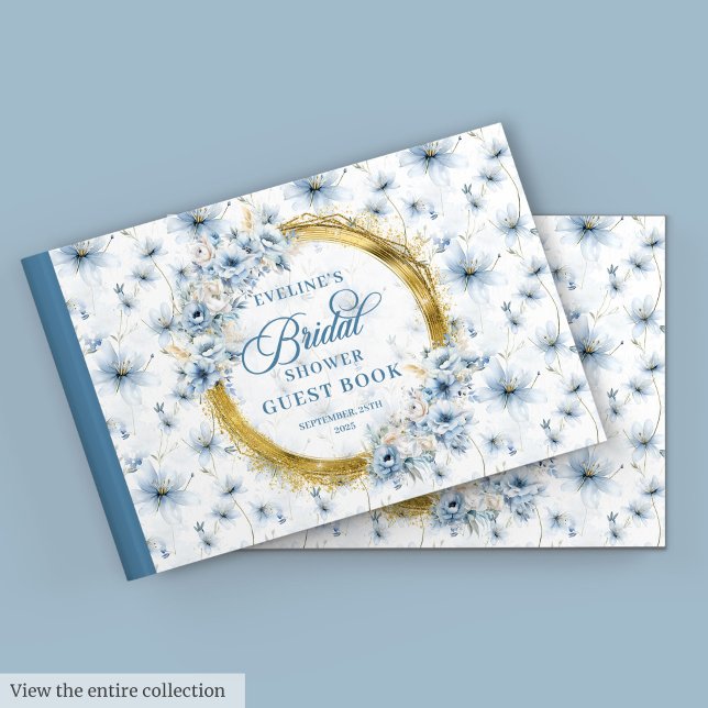 Livre D'or Fleurs aquarelles pailletées or pâle bleu Mariage (Pale Blue Gold Glitter Watercolor Flowers Bridal Guest Book)