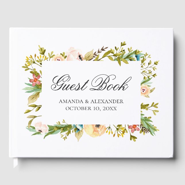 Livre D'or Fleurs aquarelles. Peach mariage. Botanique (Recto)