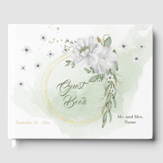 Livre D'or fleurs blanches verdure or couronne (Recto)