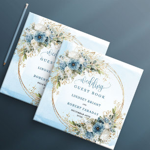 Livre d'or Fleurs Bleu Poussiéreux Aquarelle Gold