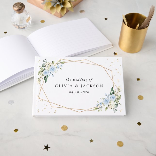 Livre D'or Fleurs bleues, Fleurs blanches, Verdure, Mariage (Recto ouvert)