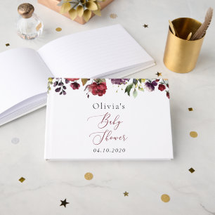 Livre D'or Fleurs Bourgognes, Fleurs Roses, Boho, Baby shower