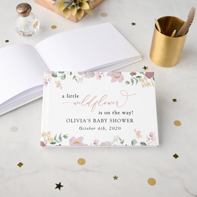 Livre D'or Fleurs colorées, Fleurs sauvages, Boho, Baby showe (Recto ouvert)