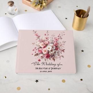 Livre D'or Fleurs d'aquarelle blush et or personnalisées