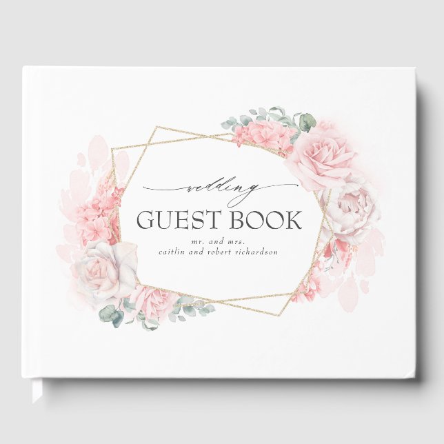 Livre D'or Fleurs d'Aquarelle rose Blush Mariage élégant (Recto)