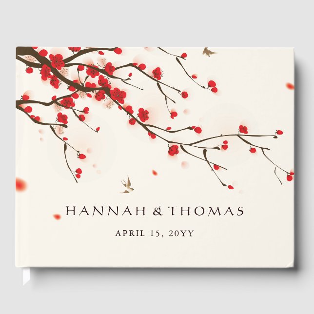 Livre D'or Fleurs de cerises (Sakura) Aquarelle Mariage flora (Recto)