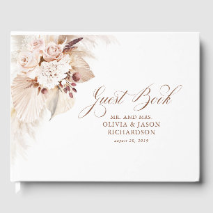 Livre D'or Fleurs de crème et Mariage de laiton Pampas
