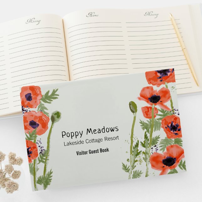 Livre D'or Fleurs de pavot Orange Floral (Oriental Poppy Flowers Visitor Guest Book from Studio Posies. )