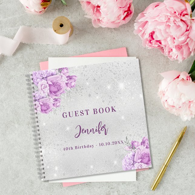 Livre d'or Fleurs de violet rose argenté (Créateur téléchargé)