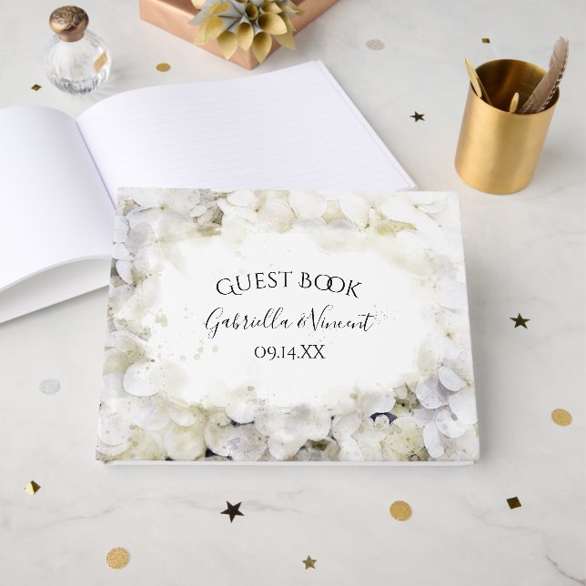 Livre D'or Fleurs d'hydrangée blanche Mariage d'aquarelle (Recto ouvert)