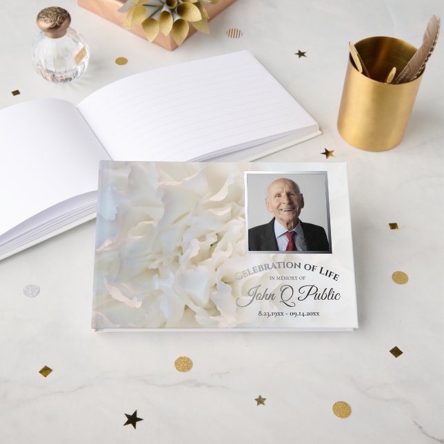 Livre D'or Fleurs d'oeillets blanches Fête de la vie (Recto ouvert)