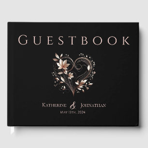 Livre D'or Fleurs d'or Rose moderne avec un Mariage de coeur