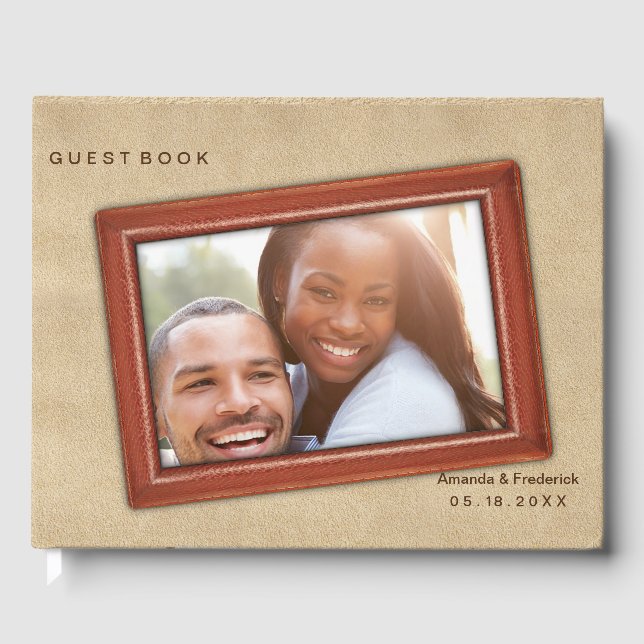 Livre D'or Fleurs en cuir sur daim crème (Recto)