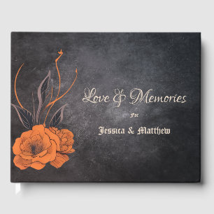 Livre D'or Fleurs Orange Élégant Mariage Minimaliste