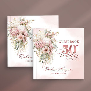 Livre D'or Fleurs Rose Pâle Or Rose 50e Anniversaire