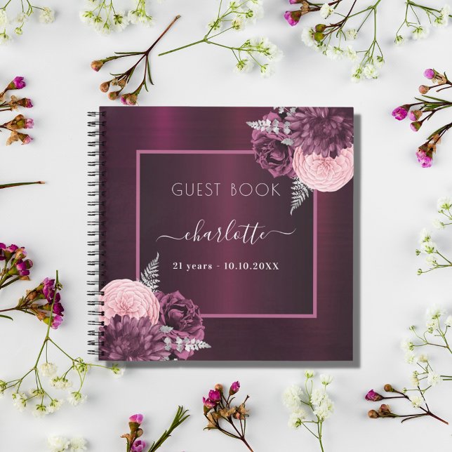 Livre d'or fleurs roses bordeaux (Créateur téléchargé)