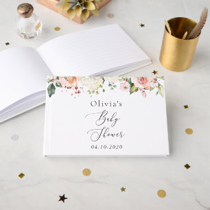 Livre D'or Fleurs roses, Fleurs blanches, Boho, Baby shower