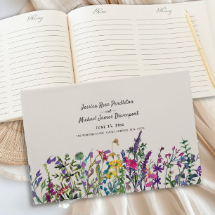 Livre D'or Fleurs sauvages aquarelle mariage crème violet 