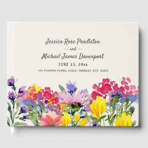 Livre D'or Fleurs sauvages d'aquarelle violet Mariage violet