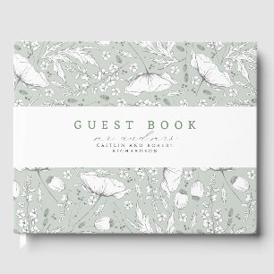 Livre D'or Fleurs sauvages dessinés à la main Elégant Sage Gr