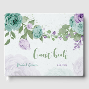 Livre D'or fleurs violettes bleu mariage