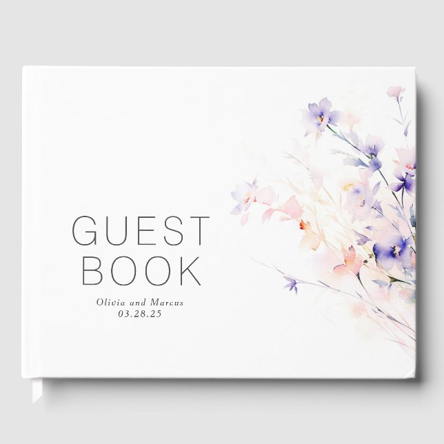 Livre D'or Fleurs violettes douces Mariage minimaliste (Recto)