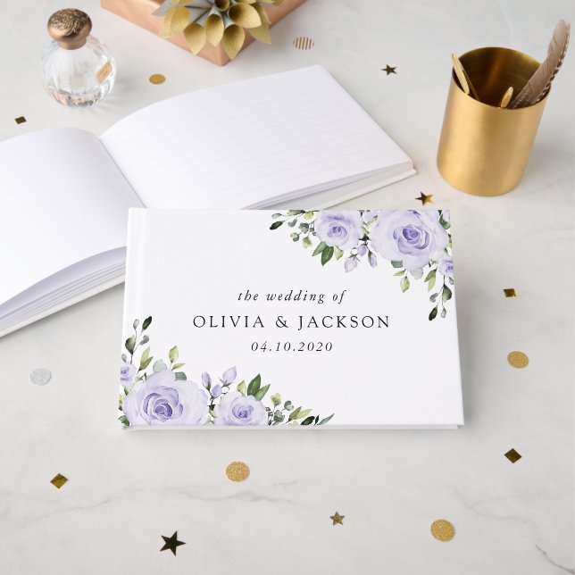 Livre D'or Fleurs violettes, Fleurs Lilac, Mariage Floral (Recto ouvert)