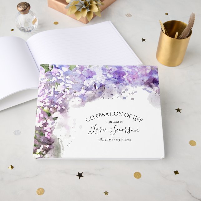 Livre D'or Fleurs violettes Lilac Célébration de la vie (Recto ouvert)