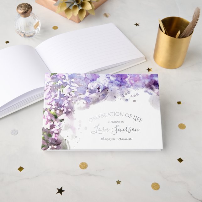 Livre D'or Fleurs violettes Lilac Célébration de la vie (Recto ouvert)