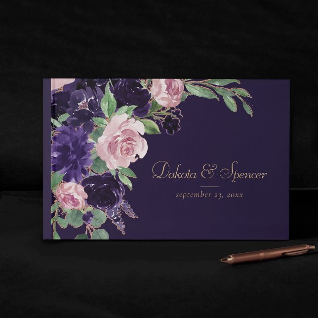 Livre D'or Floraison | Floral de violet foncé et rose (Créateur téléchargé)