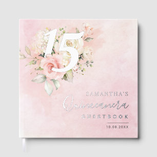 Livre D'or Floral 15 Anniversaire Fête Argent Script