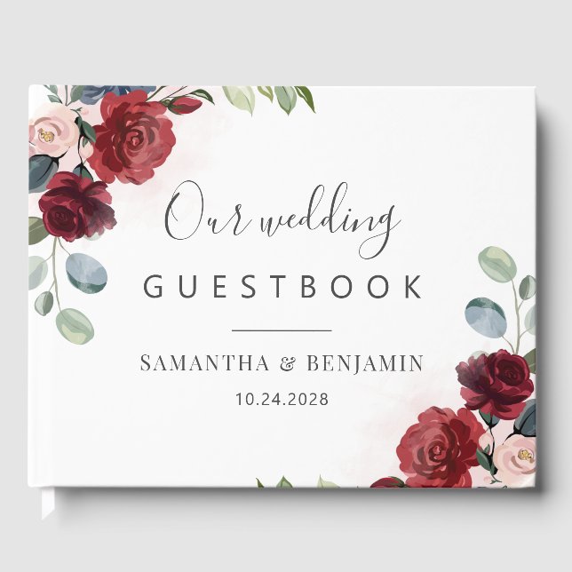 Livre D'or Floral Bourgogne Mariage d'aquarelle (Recto)