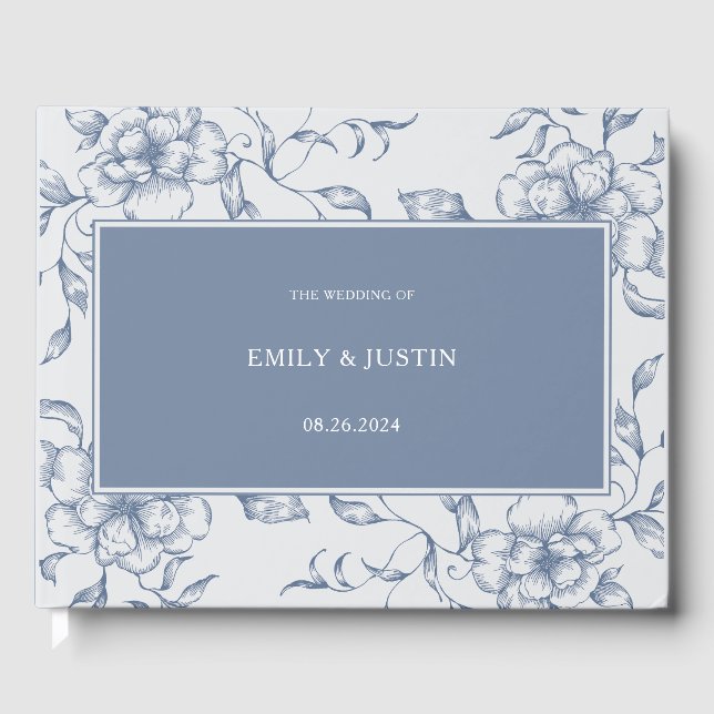 Livre D'or Floral Dusty Blue Mariage élégant (Recto)