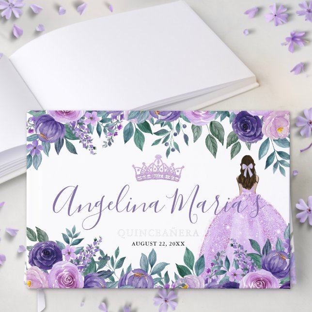 Livre D'or Floral Elegant Purple Quinceanera (Floral Elegant Purple Quinceanera Foil Guest Book)