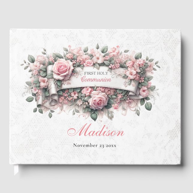Livre D'or Floral Girl First Holly Communion Guest Book (Recto)