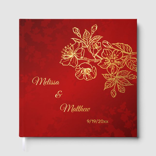 Livre D'or Floral Gold Red Mariage de Noël (Recto)