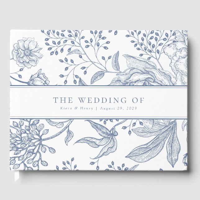 Livre D'or Floral Periwinkle Bleu Mariage élégant (Recto)